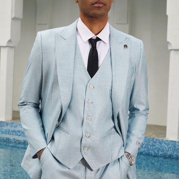 Teal Peak Lapel 3 Piece Stacy Adams Men's Suit - Picture 2 of 6